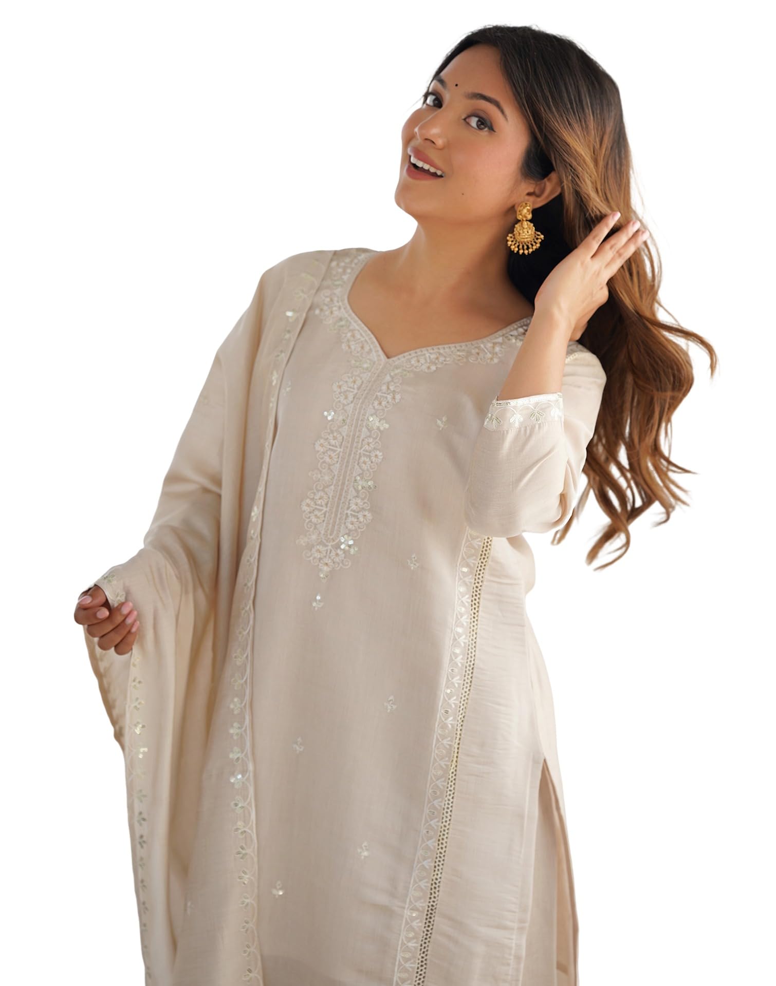 siril Women's Rayon Viscose Kurta Set | Embroidery Kurta with Pant & Dupatta-picture-23