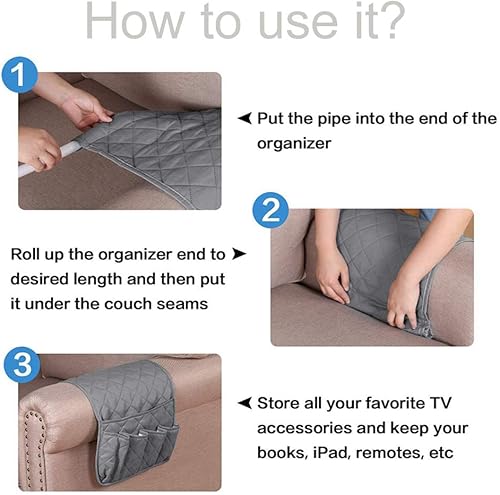 Miniatura 4 de Paquete de 2 organizadores antideslizantes para sofá y silla, 5 bolsillos, para teléfono inteligente, libros, revistas, iPad, soporte para control