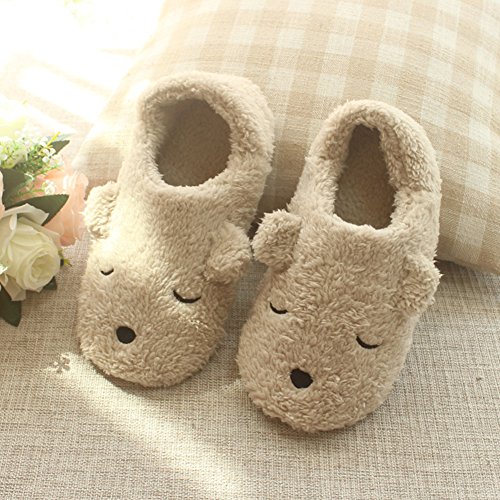 Womens Fleece Slippers,Indoor Cute Cartoon Winter Soft Warm Cozy Booties Non-Slip Plush Mules Home Bedroom Slip-on Shoes Ankle Boots for Girls Ladies (Bear, US Size:9-10（EUR Size:40-41）)2