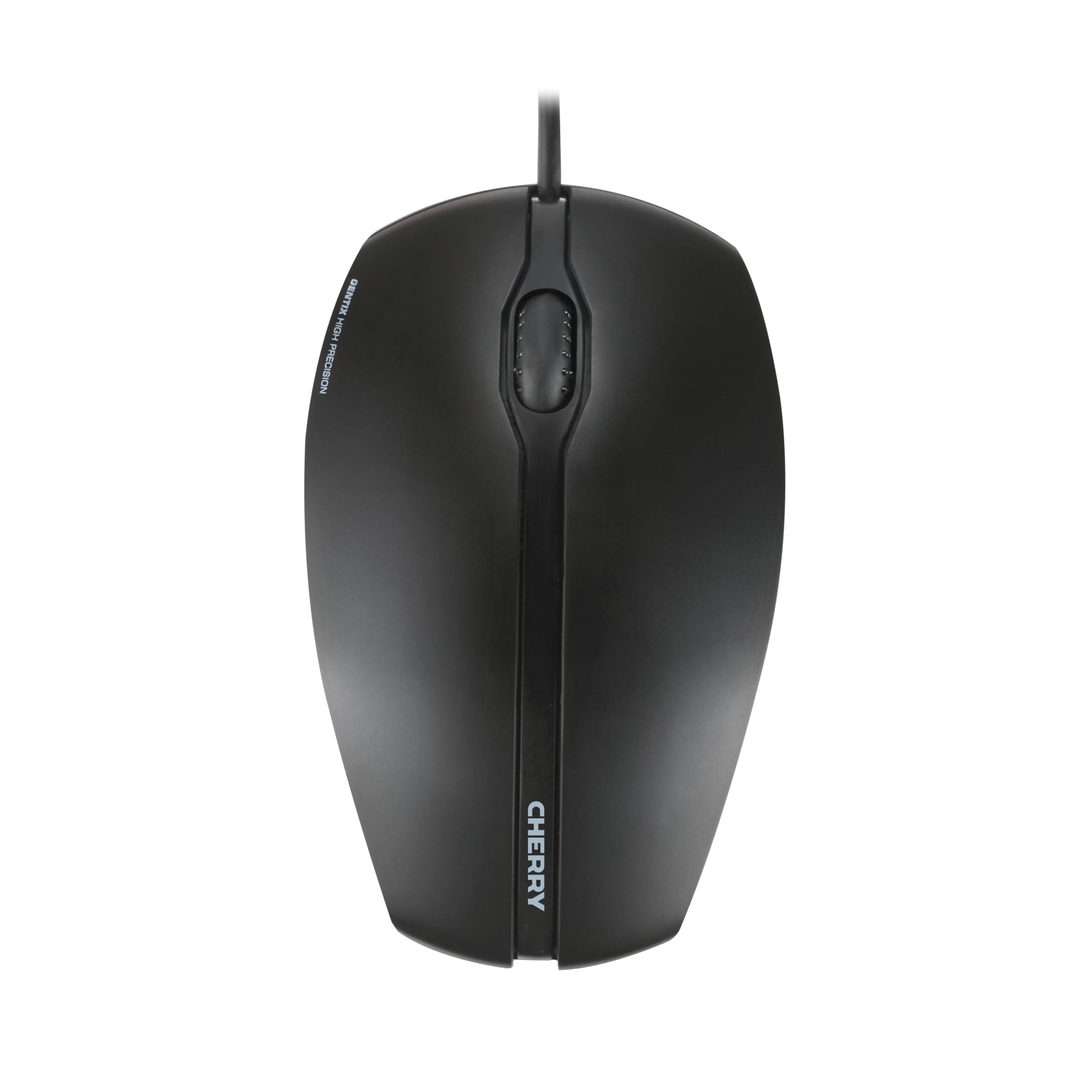 CHERRY GENTIX Corded Optical Mouse, przewodowa mysz z 3 przyciskami i czujnikiem optycznym o wysokiej rozdzielczości 1000 dpi, odpowiednia dla użytkowników prawo- i leworęcznych, gumowane boki, czarna