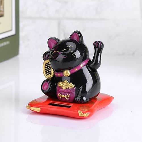 Miniatura 3 de Acogedor Gato agitador solar, gato de buena suerte, gato de bienvenida, decoración de coche, decoración de escritorio (negro)