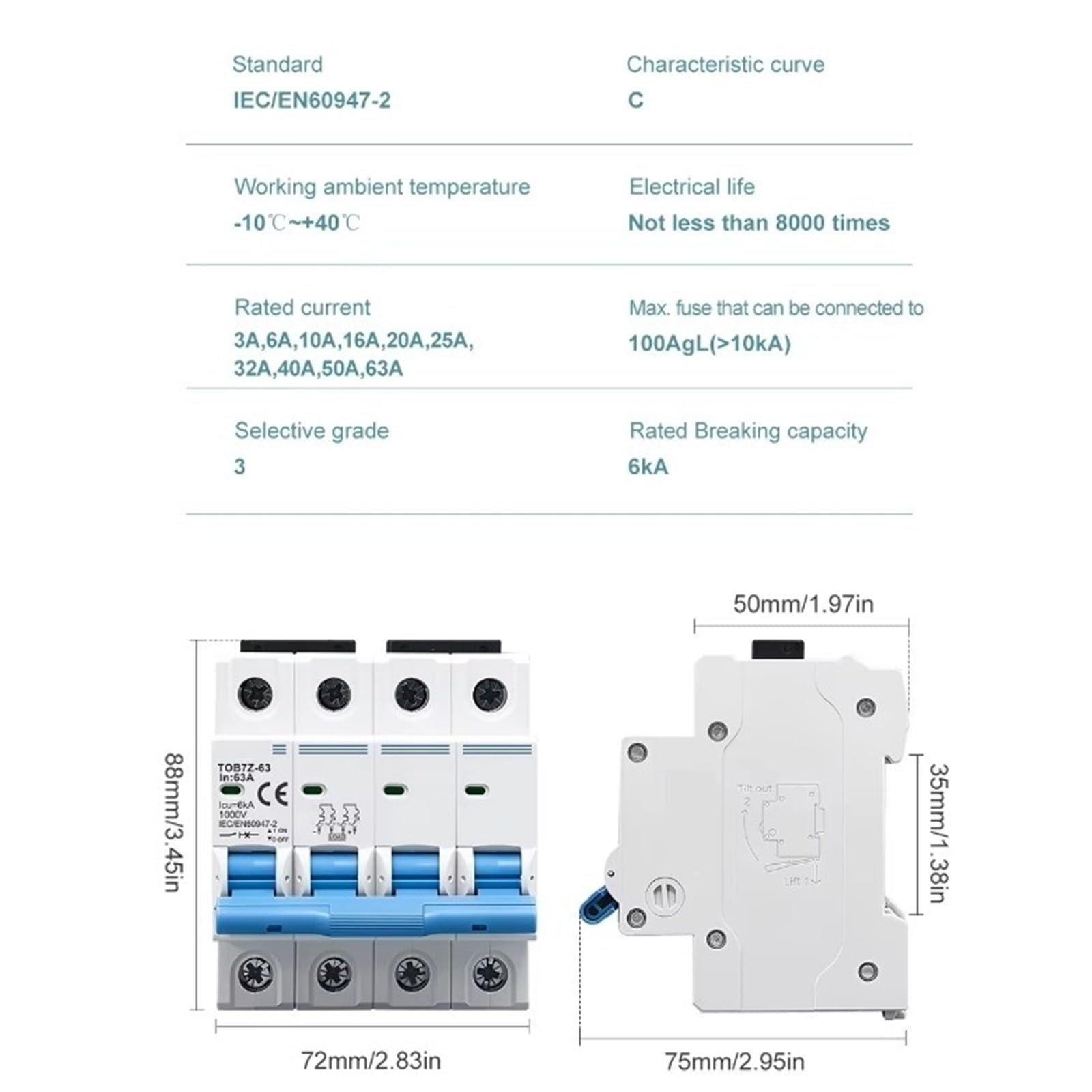 DC MCB Mini interruttore automatico 4P 1000V 3/6/10/16/20/25A