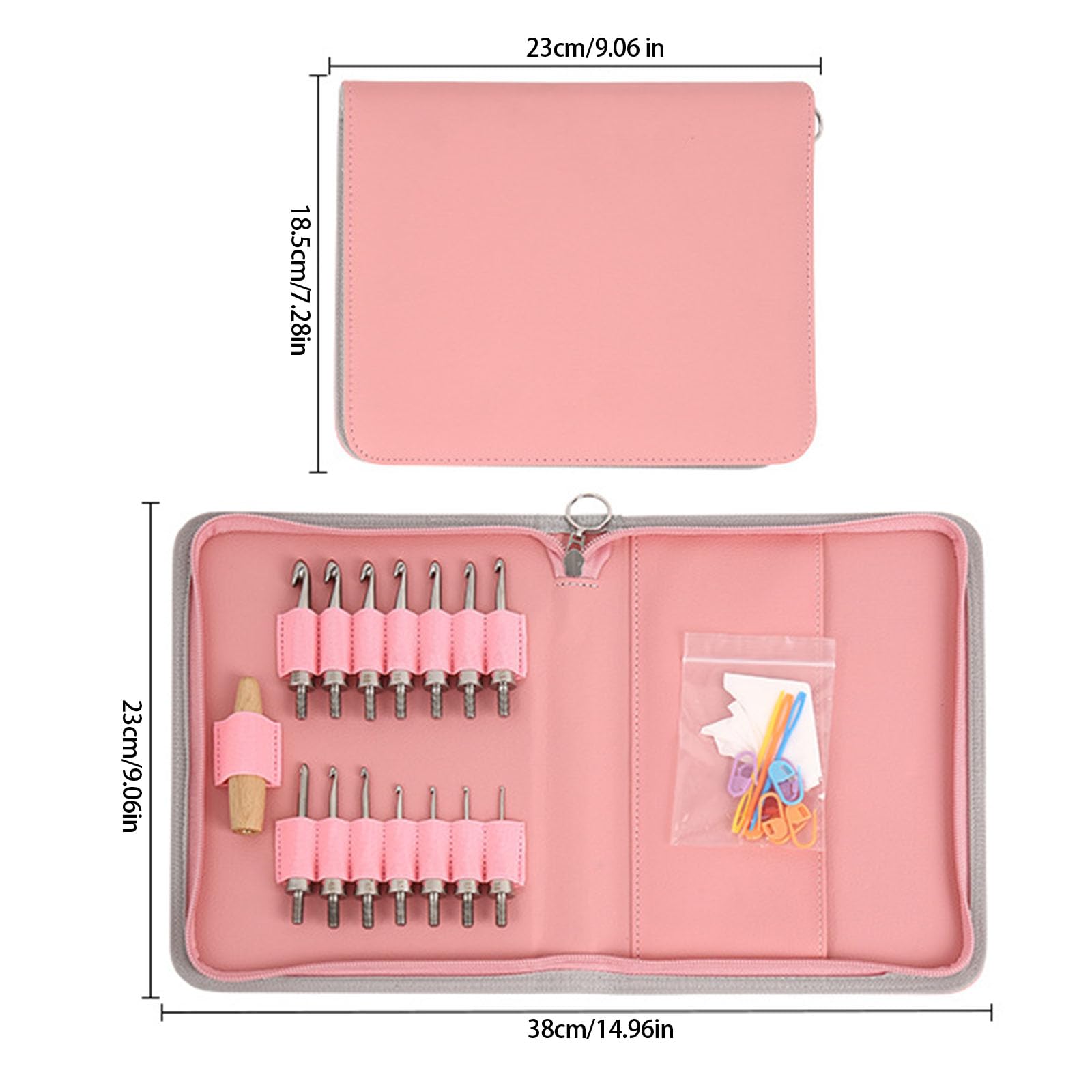 Aguja de ganchillo de acero inoxidable con 14 puntas intercambiables ergonómicas con mango de madera para tejer, manualidades, ganchos de acero inoxidable