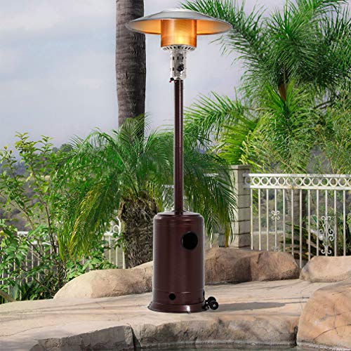 47000BTU Commercial Gas Standing Patio Heater LP Propane Heater Garden Tall Outside Outdoor Heater with Wheels Cover, Hammered Bronze