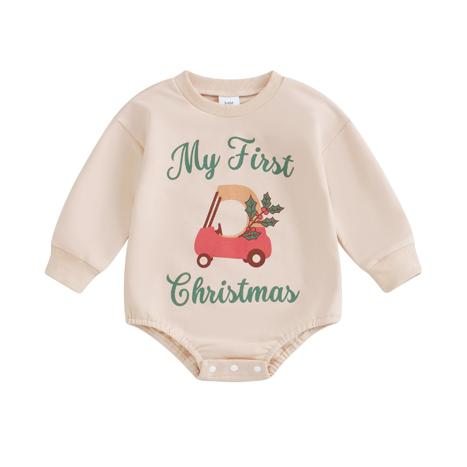 FIOMVA My First Christmas Baby Boy Outfit Newborn Bubble Romper Sweatshirt Infant Girl Knit Sweater Fall Winter Clothes (E My First Christmas Apricot,3-6 Months)