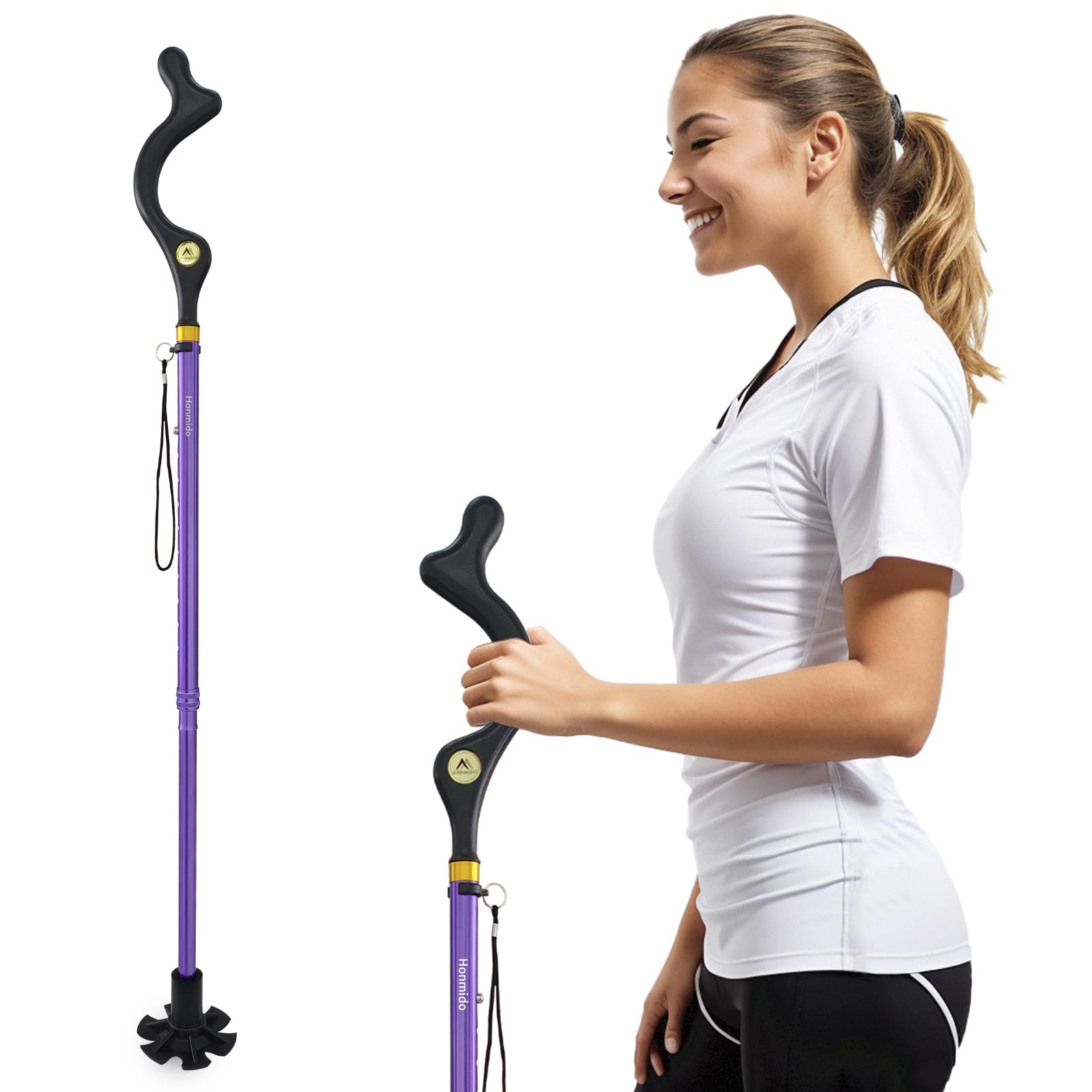 HonmidoWalking Cane Foldable for Men & Women Seniors for Balance,Self Standing Folding Cane,Height Adjustable Anti-Slip Lightweight Alloy Walking Stick Collapsable for Travel Mobility Aid