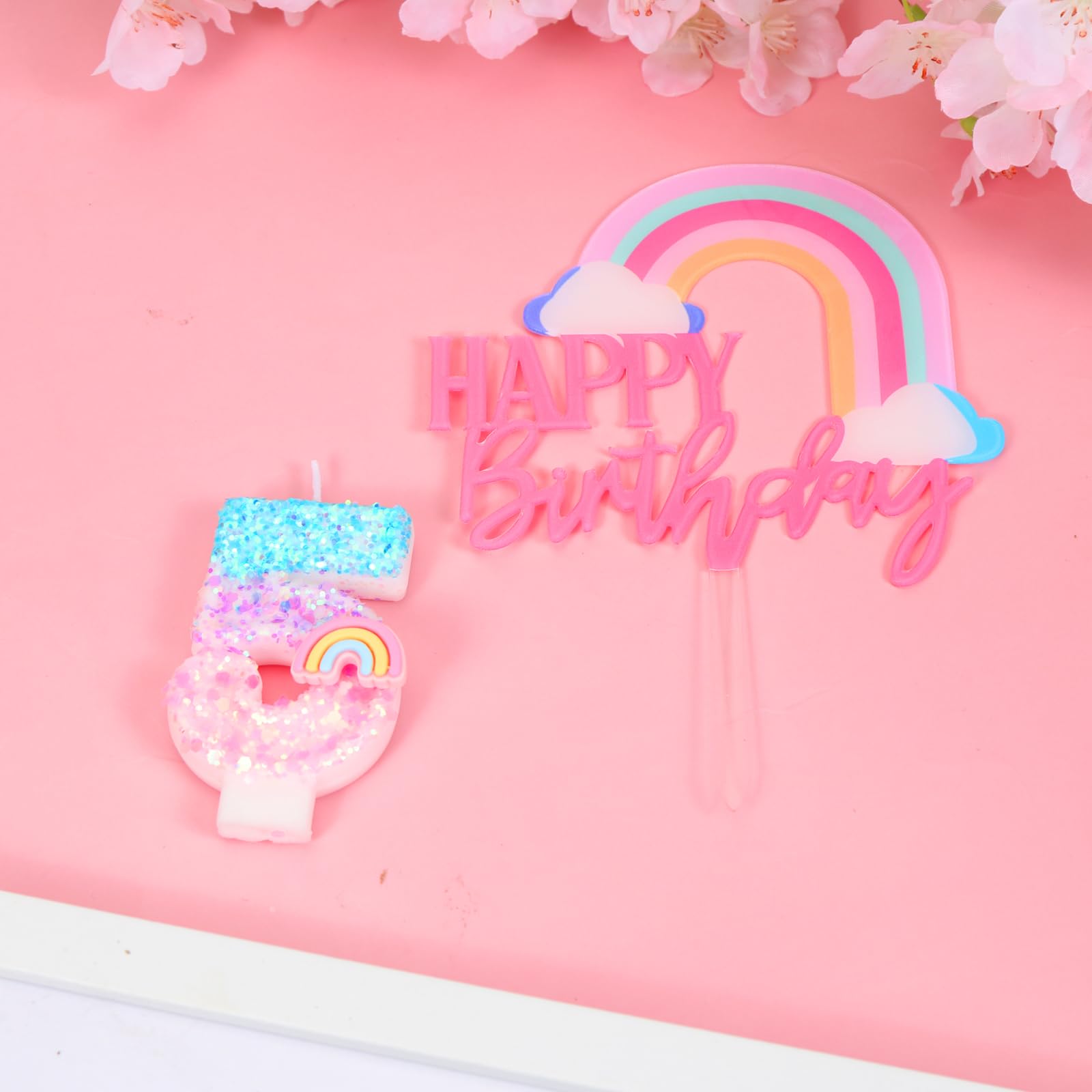 Bougies d'anniversaire Arc-en-ciel 5 Ans 3D Chiffre Fille Décoration Gâteau Enfants