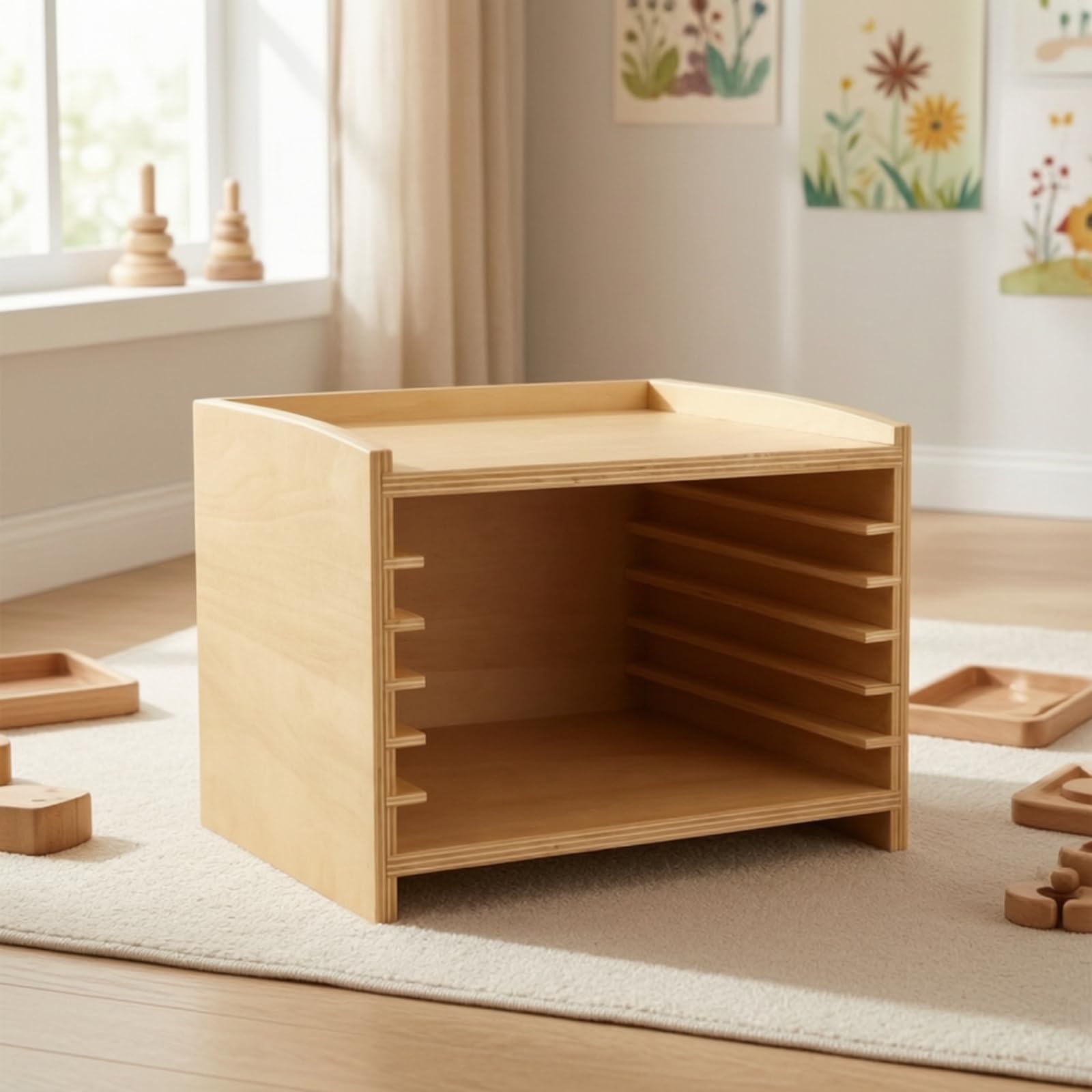 predolo Mobile Educativo in Legno Scaffale con Fessure Aperto Libreria Montessoriana per Maestre, Cameretta