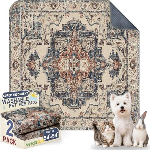 Image of Washable Pee Pads for Dogs, Reusable Puppy Potty Training Pads, Ultra-Absorbent Thick Waterproof Leak-Proof Non-Slip Pads & Mat for Crate, Playpen, Floor, Whelping & Housebreaking , 2 Pack 54 inchx54 inch