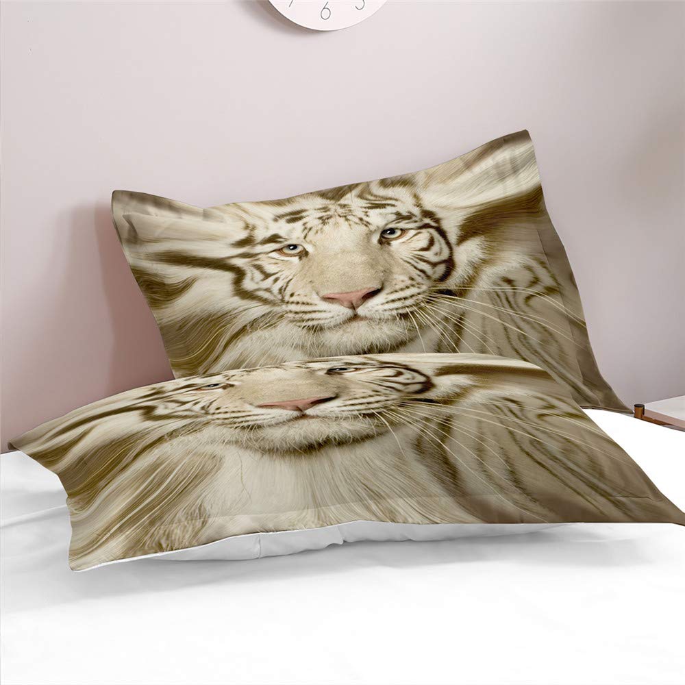 Set Biancheria Da Letto AILONEN Per Ragazze – Tigre Bianca 3D, 3 Pezzi (1 Trapuntacopriletto + 2 Federe), Varie Misure