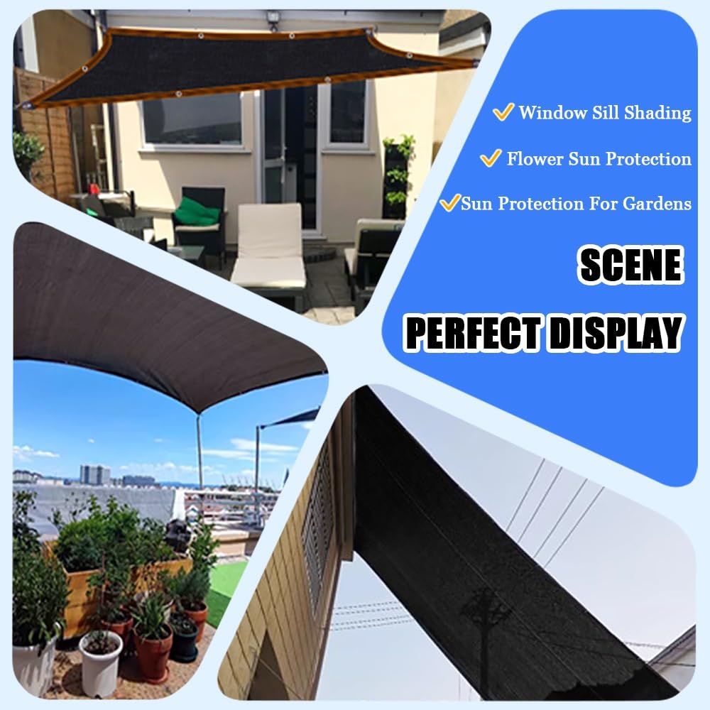 Red De Sombra con Ojales 97% UV Malla Sombreo Exterior, Toldo para Pergola, Transpirable Negro Tela De Sombra para Invernadero Jardín Patio Balcón Granero Paño(6.0 x 10.0 M)