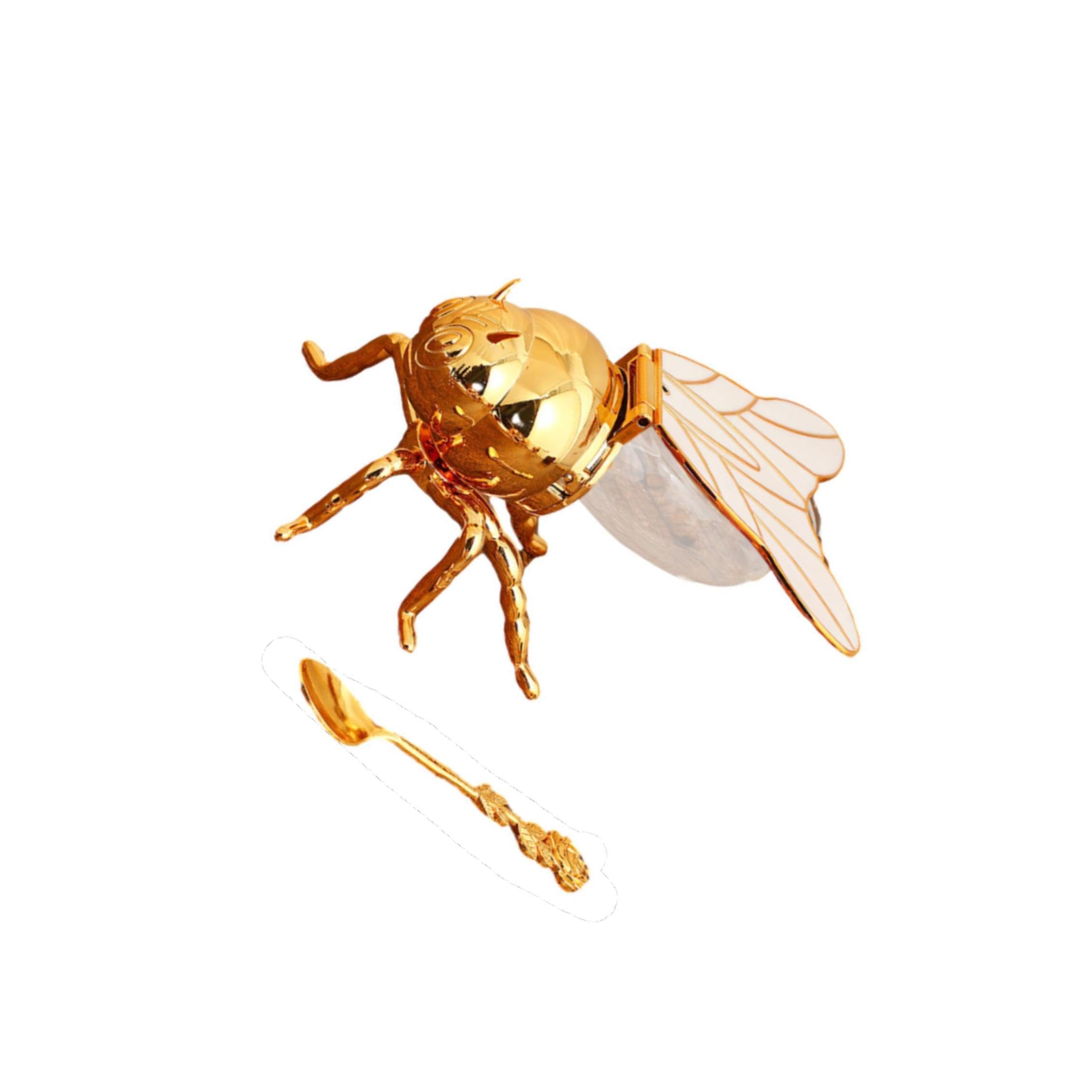 Qixcxaz White Premium Bee Honey Jar With Spoon Novelty, 15 X10 X9 Cm