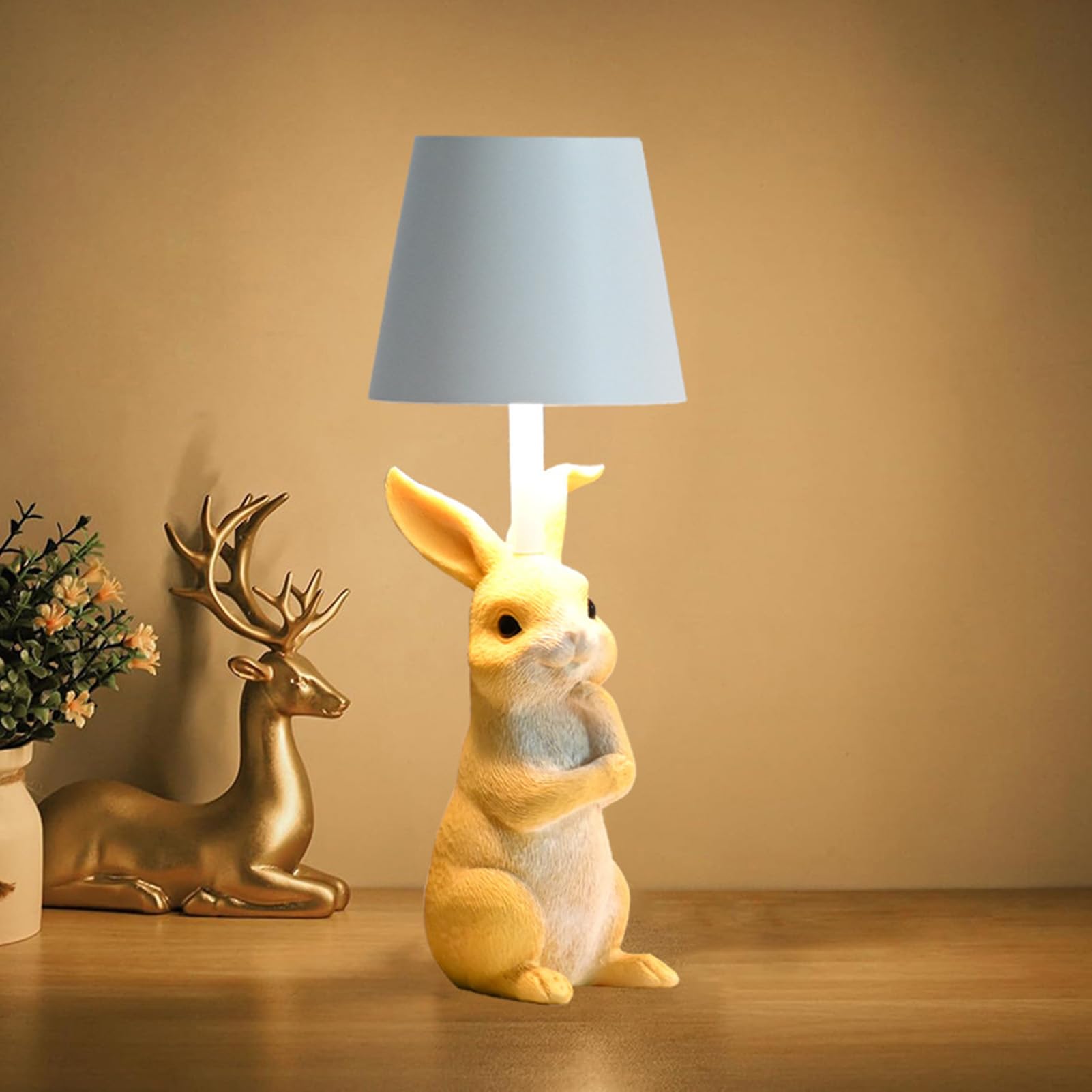 Yosoo Health Gear Lampada da Tavolo Lampada da Comodino a LED in Resina di Coniglio con Touch Control 3 modalità di Illuminazione Dimmerazione Continua USB Ricaricabile Design Senza Fili per la