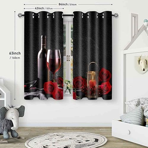 Miniatura 5 de EOTDMS Cortinas opacas de vino rosa roja para el día de San Valentín románticas cortinas a prueba de sonido 42 x 63 pulgadas poliéster 2 paneles