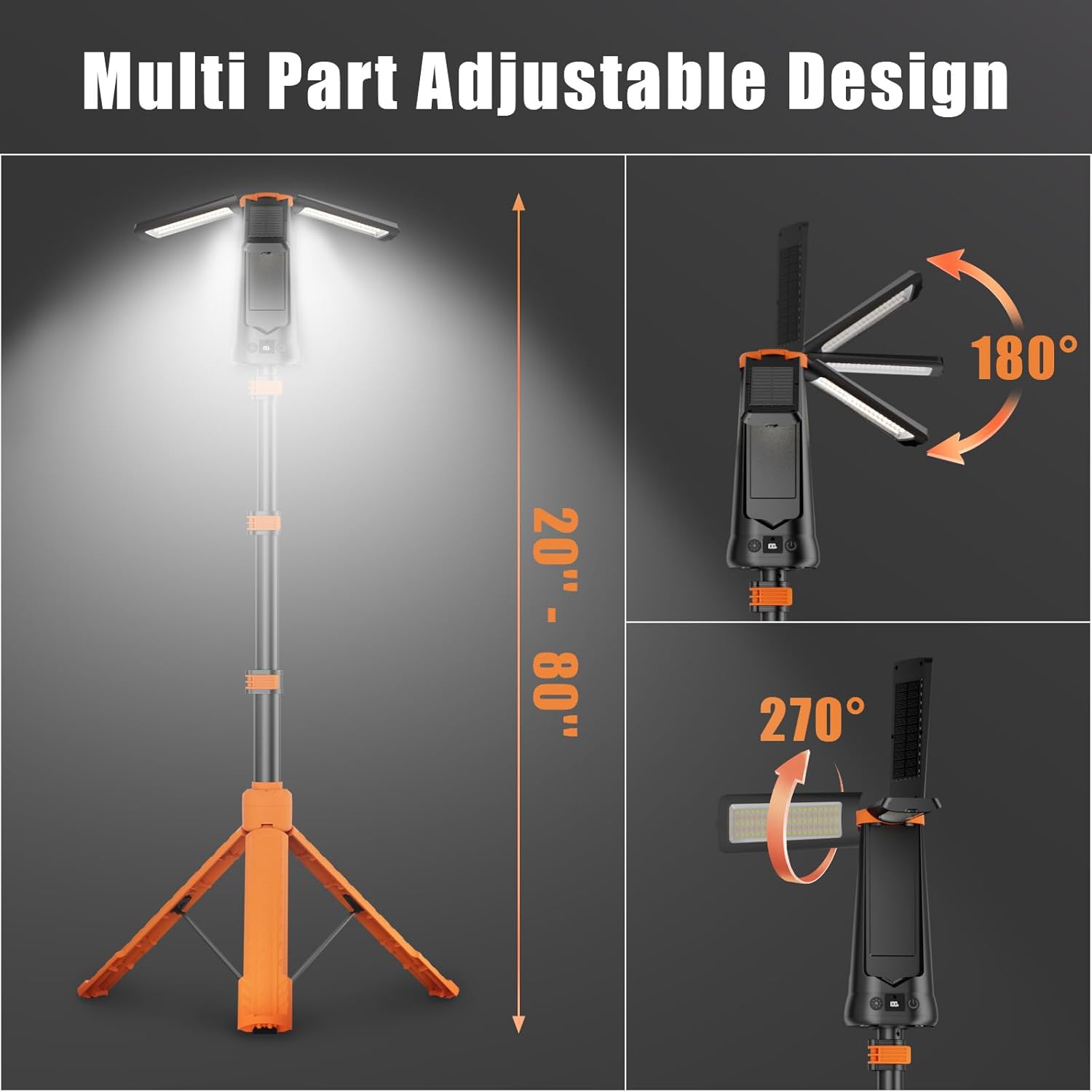 SKYFIRE Rechargeable Camping Light, 5500 Lumens LED Work Light with Detachable Tripod, 10000mAh Battery Powered, Solar Magnetic Waterproof Outdoor Light for Camping, Emergency, Construction Site