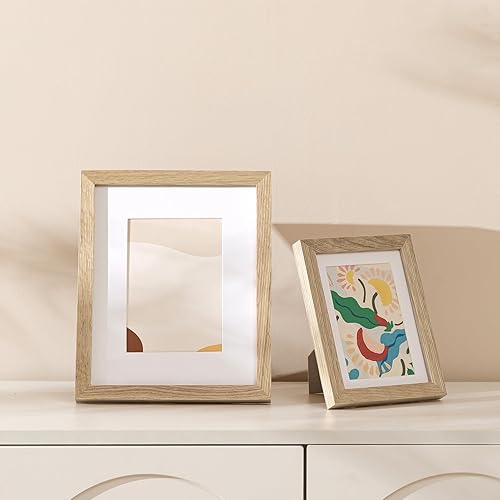 Miniatura 7 de eletecpro Portarretratos de 5 x 7 pulgadas hecho de madera de roble y cristal real, muestra fotos de 4 x 6 pulgadas con paspartú o fotos de 5 x 7