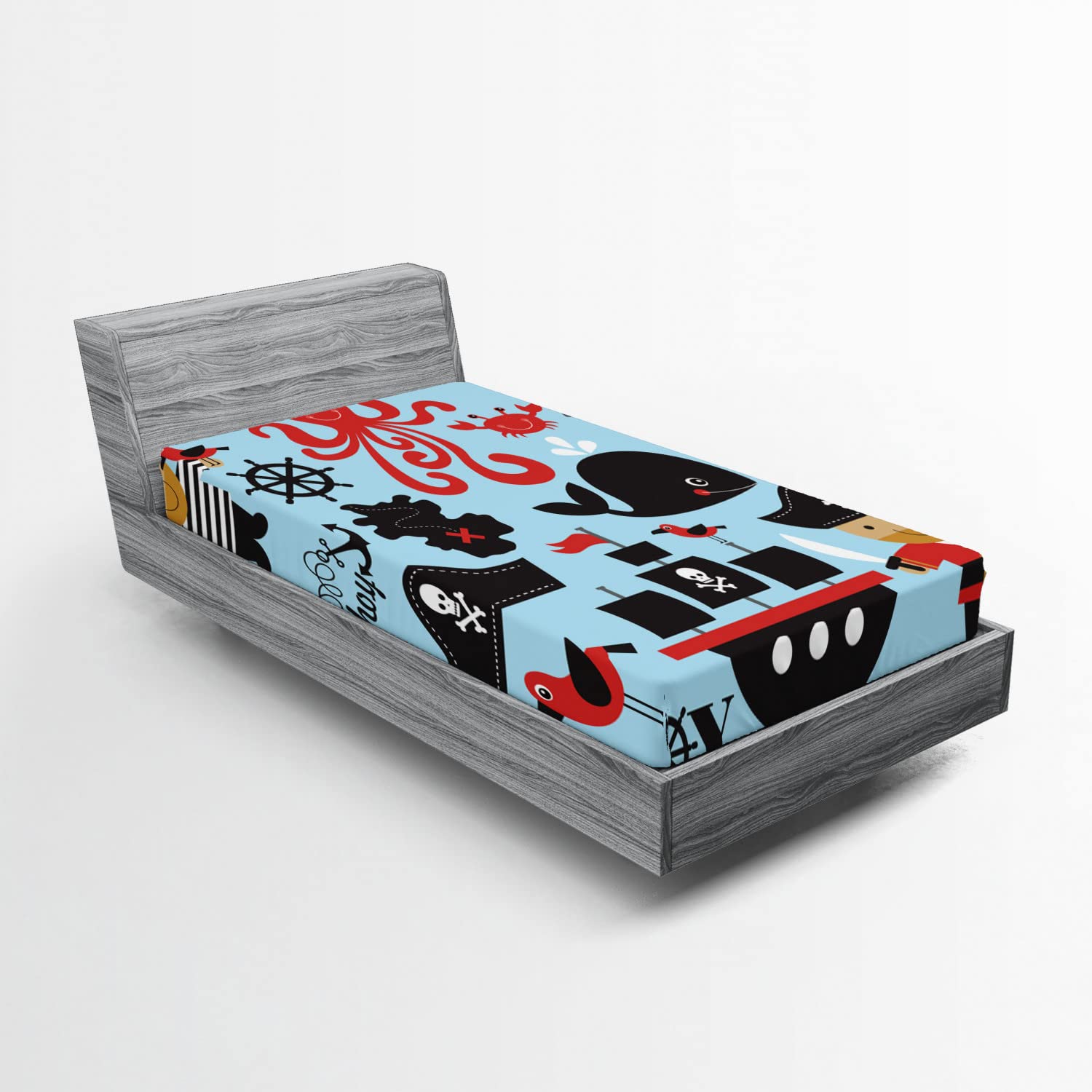 Ambesonne Pirate 2 Pack Fitted Sheet, Cartoon Marine Adventure, Bed Cover All-Round Elastic Deep Pockets 2 Pieces, Package Contains 2 Twin XL Size Fitted Sheets, Pink Blue