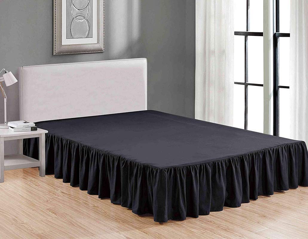 Black Easy Fit 600 TC Egyptian Cotton Frill Bedsheet Skirt Dust Ruffle with 17 Inch Tailored Drop-image-46