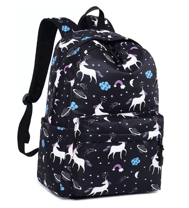 Willton- Latest Girls bags ||Girls college bags || Girls school bags || Girls Tuition bags || Girls Office || Casual Backpacks for Women || Water Resistant and Lightweight Bag (Black Unicorn)