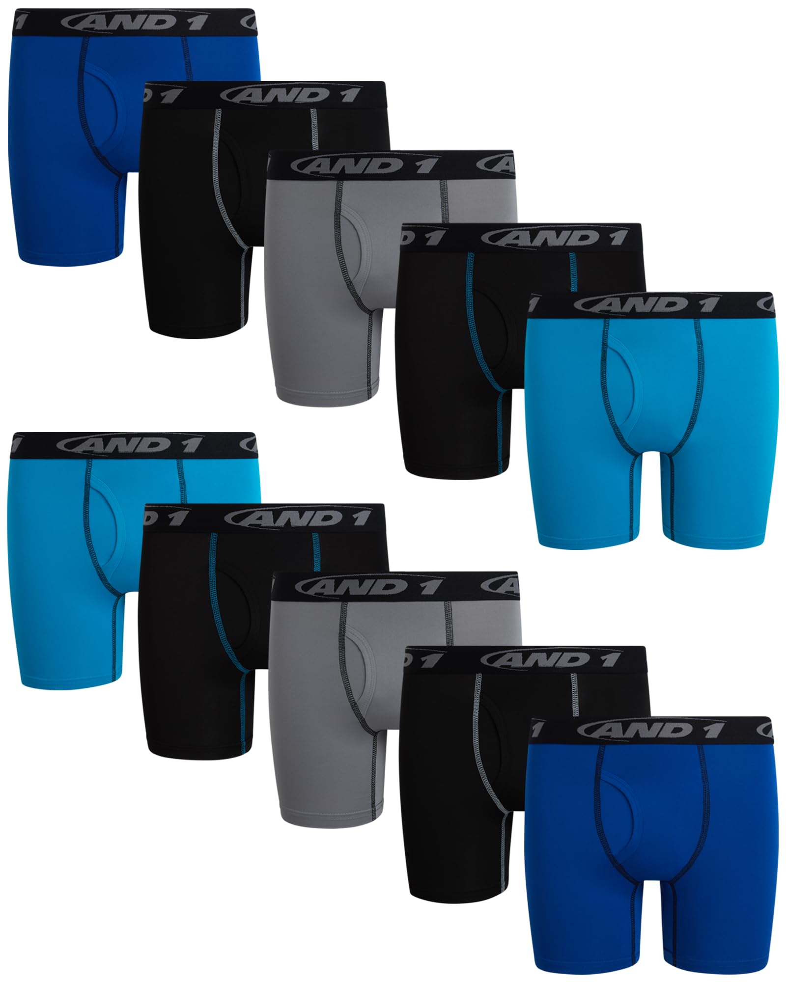 AND1 Boys Boxer Briefs - 10 Pack Performance Long Leg Boys Underwear Boxers with Functional Fly Pouch 6
