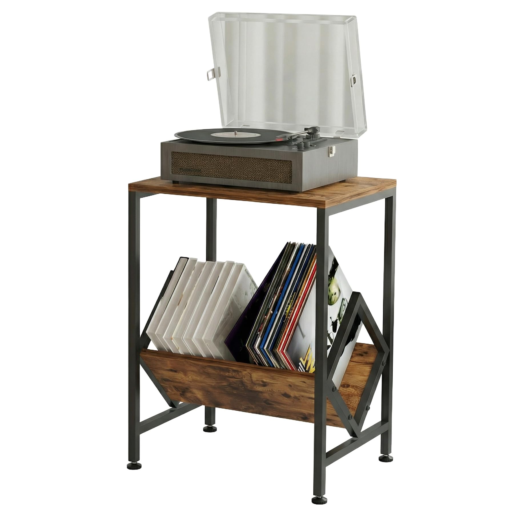 VonDream Spacious Turntable Stand with Vinyl Record Storage, Holds 80+ LPs, All-in-One Record Player & Album Storage, Record Player Stand with Storage