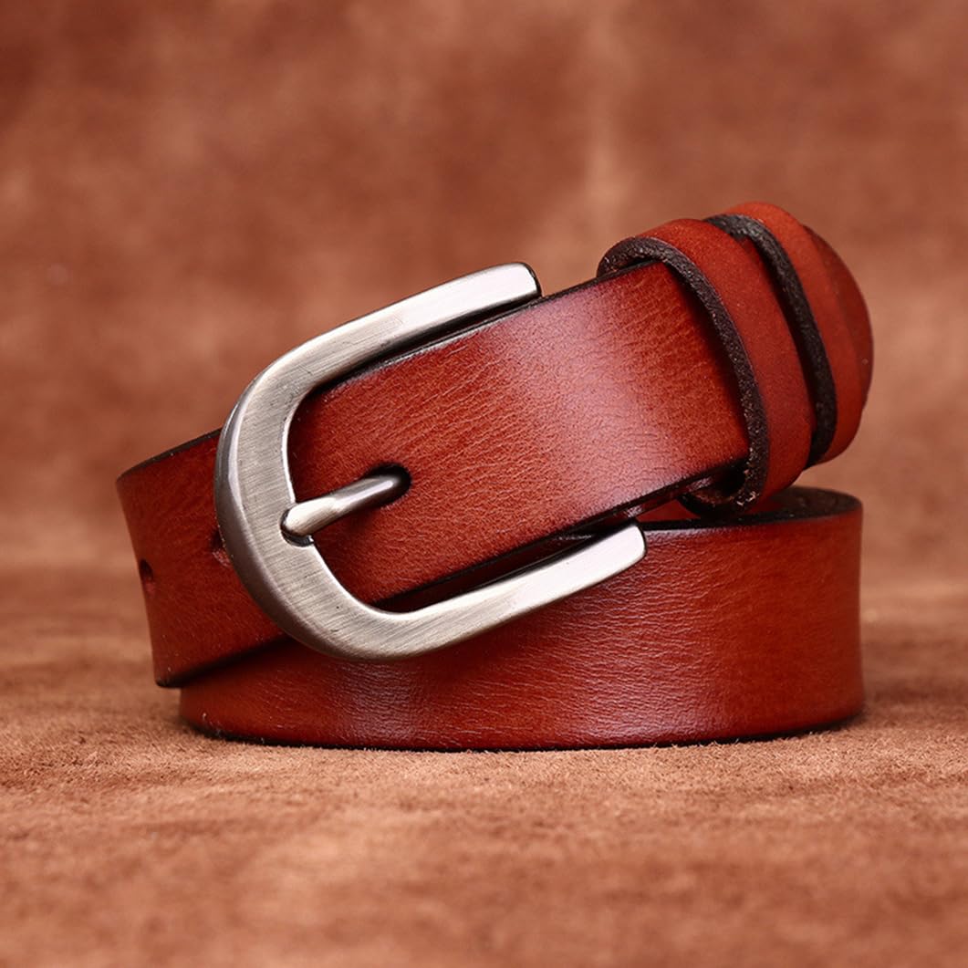 Ceinture en Cuir Pleine Fleur Femme Homme 3,8cm De Large Sangle De Taille Robuste Fabriquée à La Main pour Jeans, Western, Décontractés Et Habillés(115cm/45, Reddish Brown)
