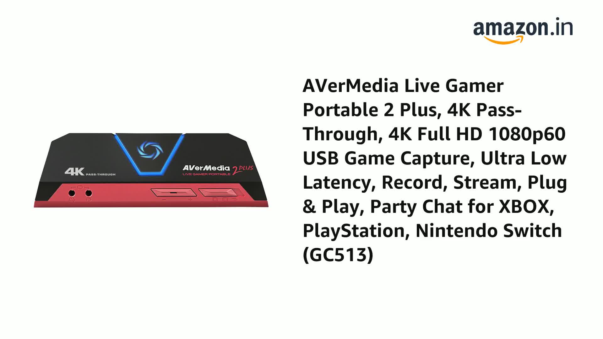 Amazon.in: Buy AVerMedia Live Gamer Portable 2 Plus, 4K Pass