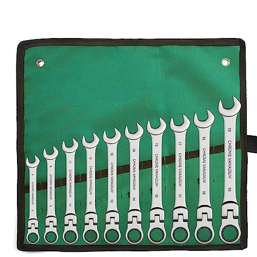 GFDSGRE Spanner Sets Combination Ratchet Wrench, with Flexible Head, Dual-Purpose Ratchet Tool, Ratchet Combination Set. Car Hand Tools Ratchet Spanner Set(10pcs)