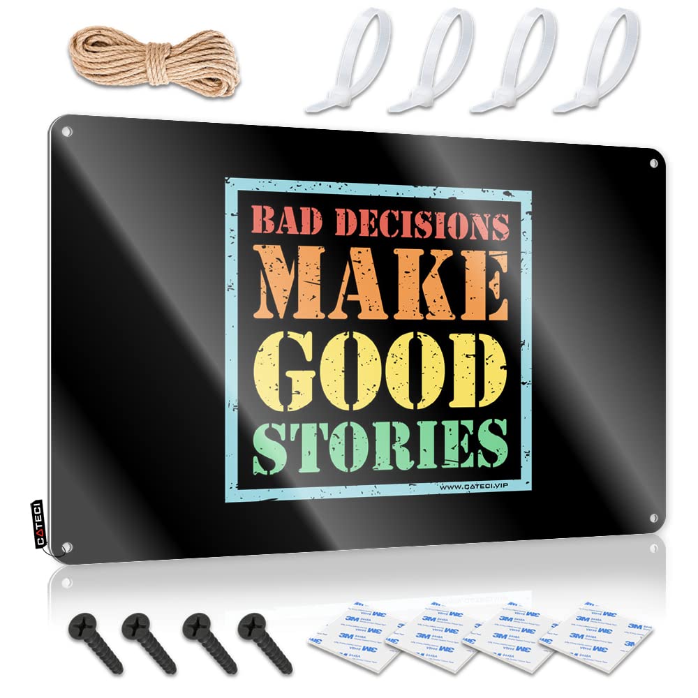 Bar Rules Tin Metal Sign Bad Decisions Make Good Stories Tin Sign Man Cave Tin Sign Coffee Tin Sign(20X30CM)