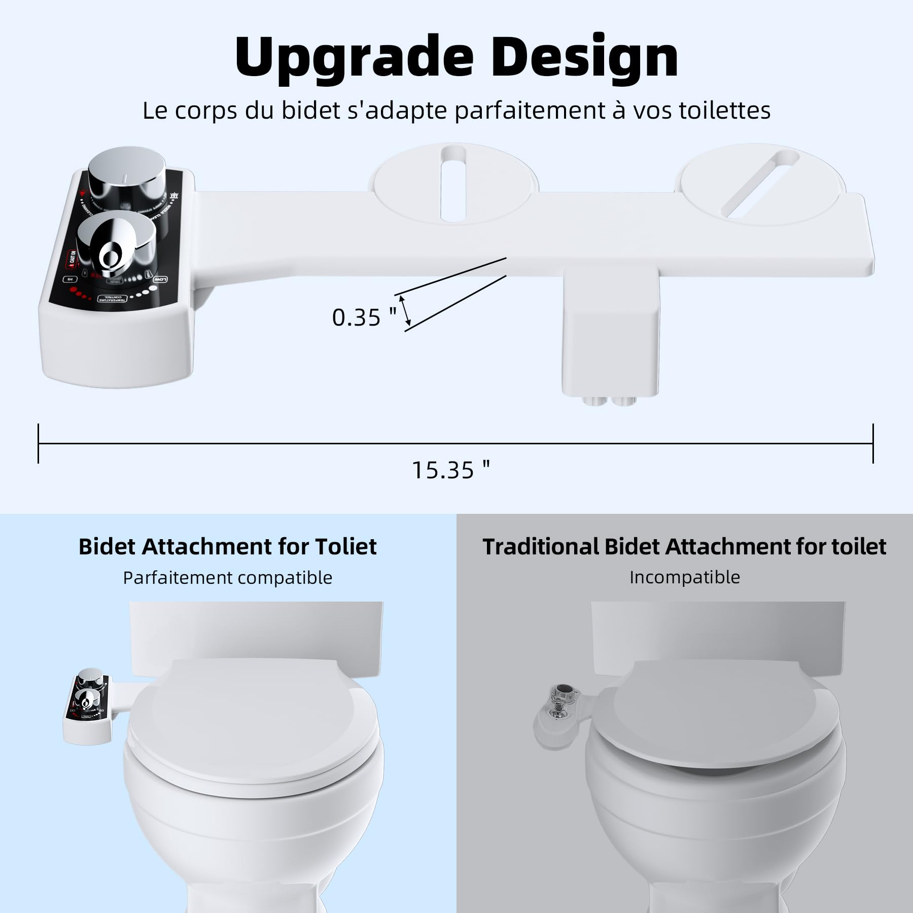 Hibbent Attachment de siège de toilette bidet, bidet pulvérisateur chaud et froid non électrique mécanique, double buse auto-nettoyante, bidet à jet d'eau douce pour toilettes