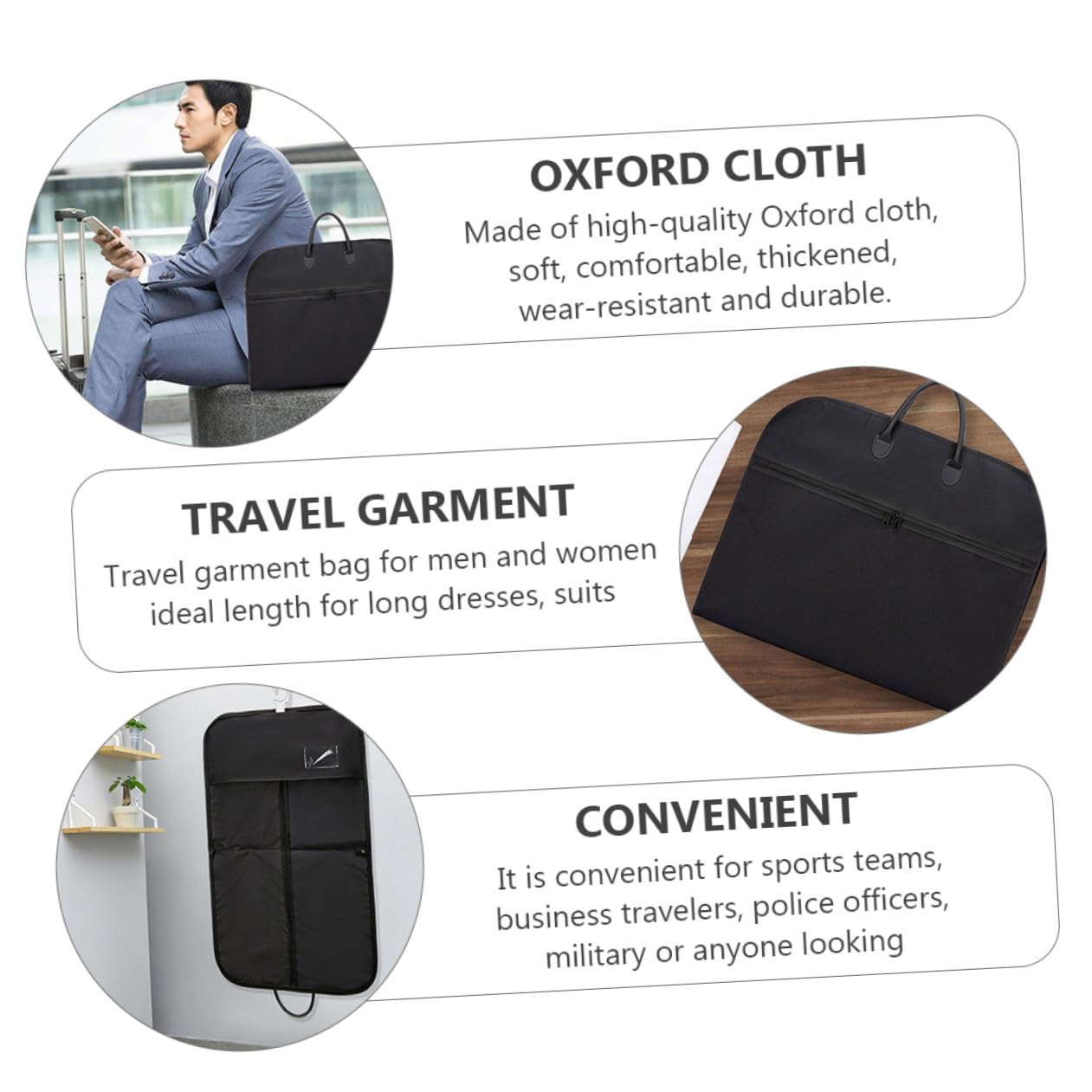 Porta Abiti da Viaggio Oxford Nero Resistente, Pieghevole e Portatile per Giacche e Cappotti Lunghi, per Viaggi Leggeri e Business