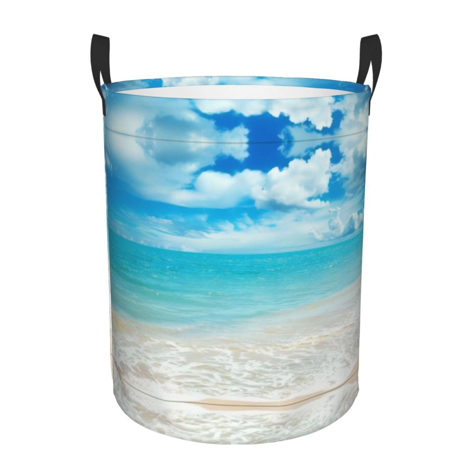 M Circular Hamper Scenic sea water Print for Dirty Clothes