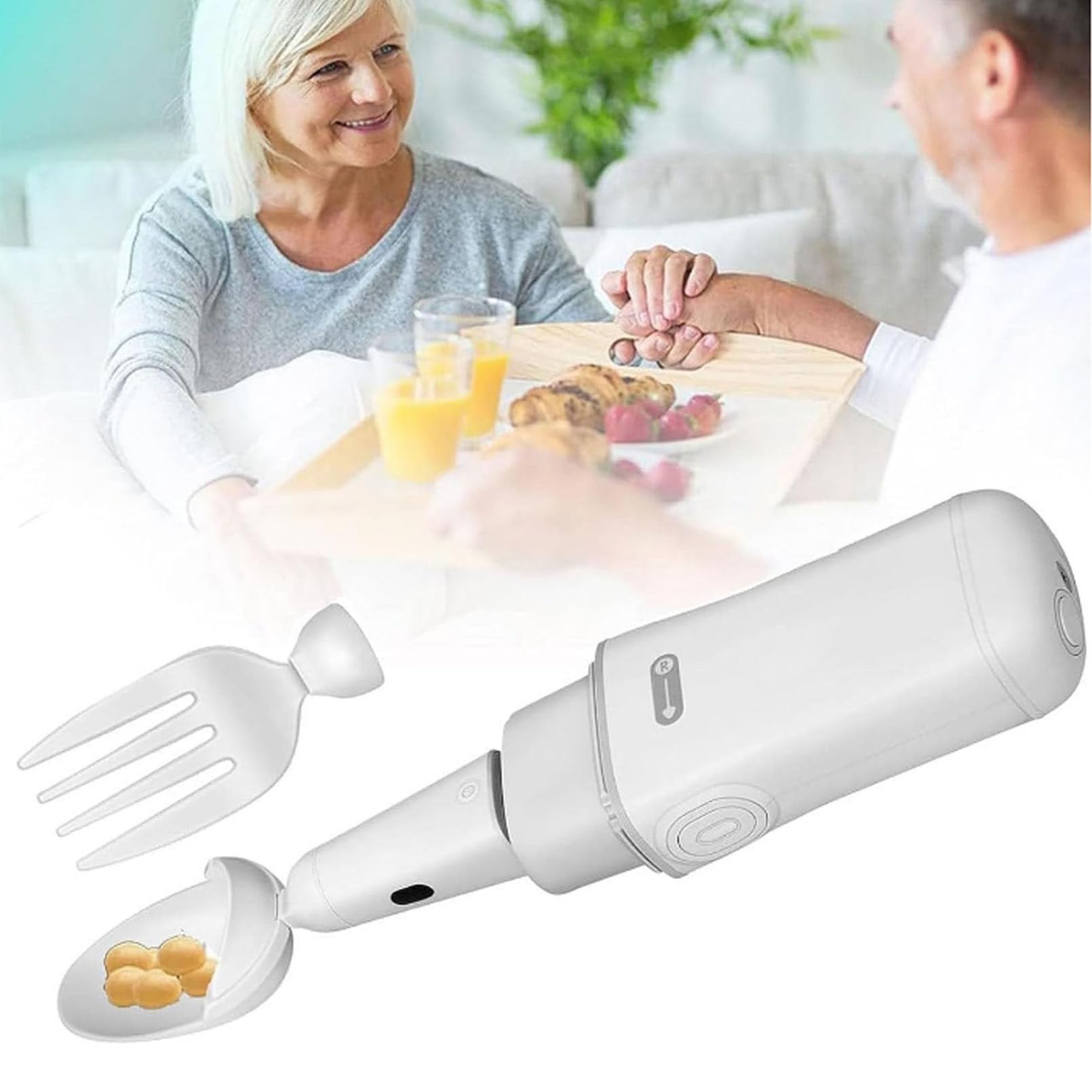 Cuchara Parkinson para autoalimentación por temblor de manos, utensilio Parkinson con tecnología estabilización activa, utensilio adaptable para personas mayores con asistencia inteligente para comer