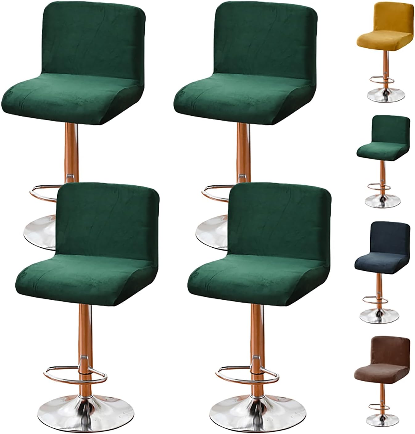 Velvet Barstool Chair Cover Set of 2/4/6 Stretch Barstool Slipcovers Washable High Swivel Stool Chair Cover Universal Pub Counter Seat Cover for Dining Room Hotel Restaurant Bar,Green 4pcs