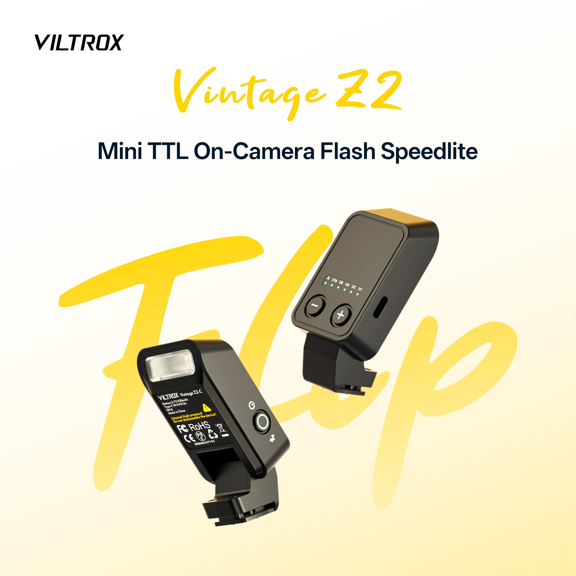 VILTROX Vintage Z2-F Mini Flash Speedlite 6500K GN6, potente TTL-On Camera Flash Flash con 5 livelli di potenza, 700 piena potenza, flash per fotocamera riciclata 2 s compatibile con fotocamere Fuji