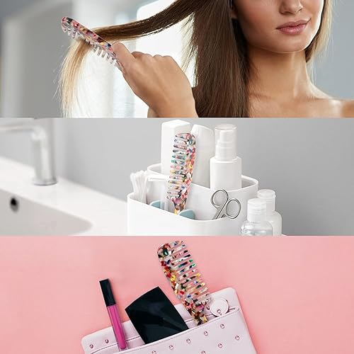 Miniatura 7 de Peine de dientes grandes y anchos, concha de tortuga peine de dientes redondos de acetato de celulosa para cabello laciorizado, cabello cortolargo,