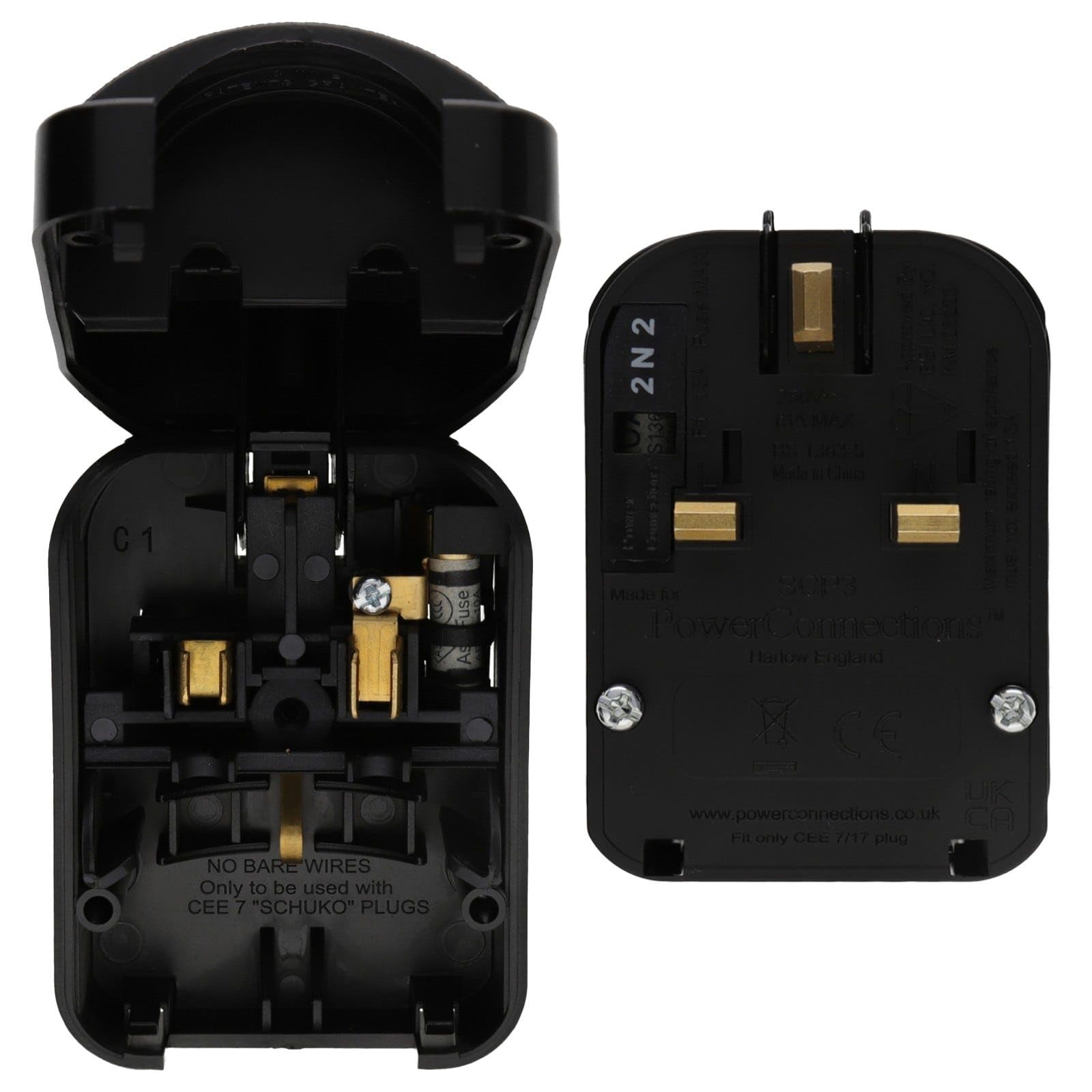 kenable Schuko Euro Plug to UK 3 Pin Plug Adapter Earthed with 10A Fuse | Continental EU to British Socket Converter | 250V 13A BS1363 | Mains Power Travel Adapter