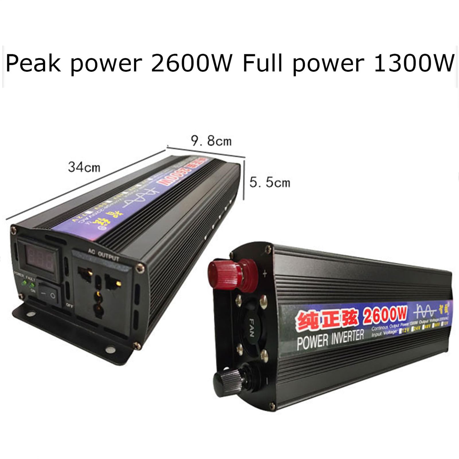 Falownik dużej mocy 1000W - 8000W, Dc 12V 24V 48V 60V na AC 220V, Przetwornica napięcia Przetwornica sinusoidalna z gniazdami i portem USB, Odpowiednia dla pasażerów samochodów,2600W-60Vto220V