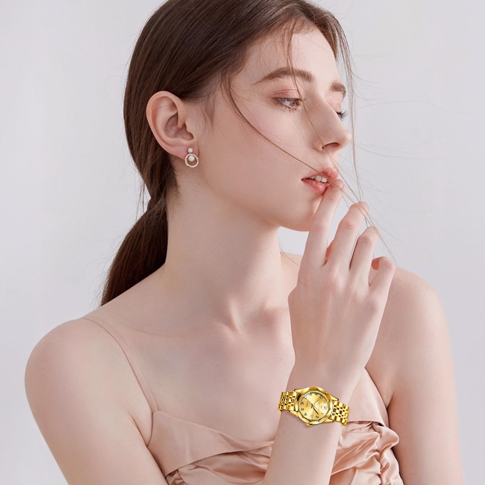 OLEVS Armbanduhr Damen, Kleine Gesicht Edelstahl Damen Kleideruhren, Luxus Diamant Analoger Quarz Watches for Women, Wasserdicht Damenuhr mit Datumsanzeige