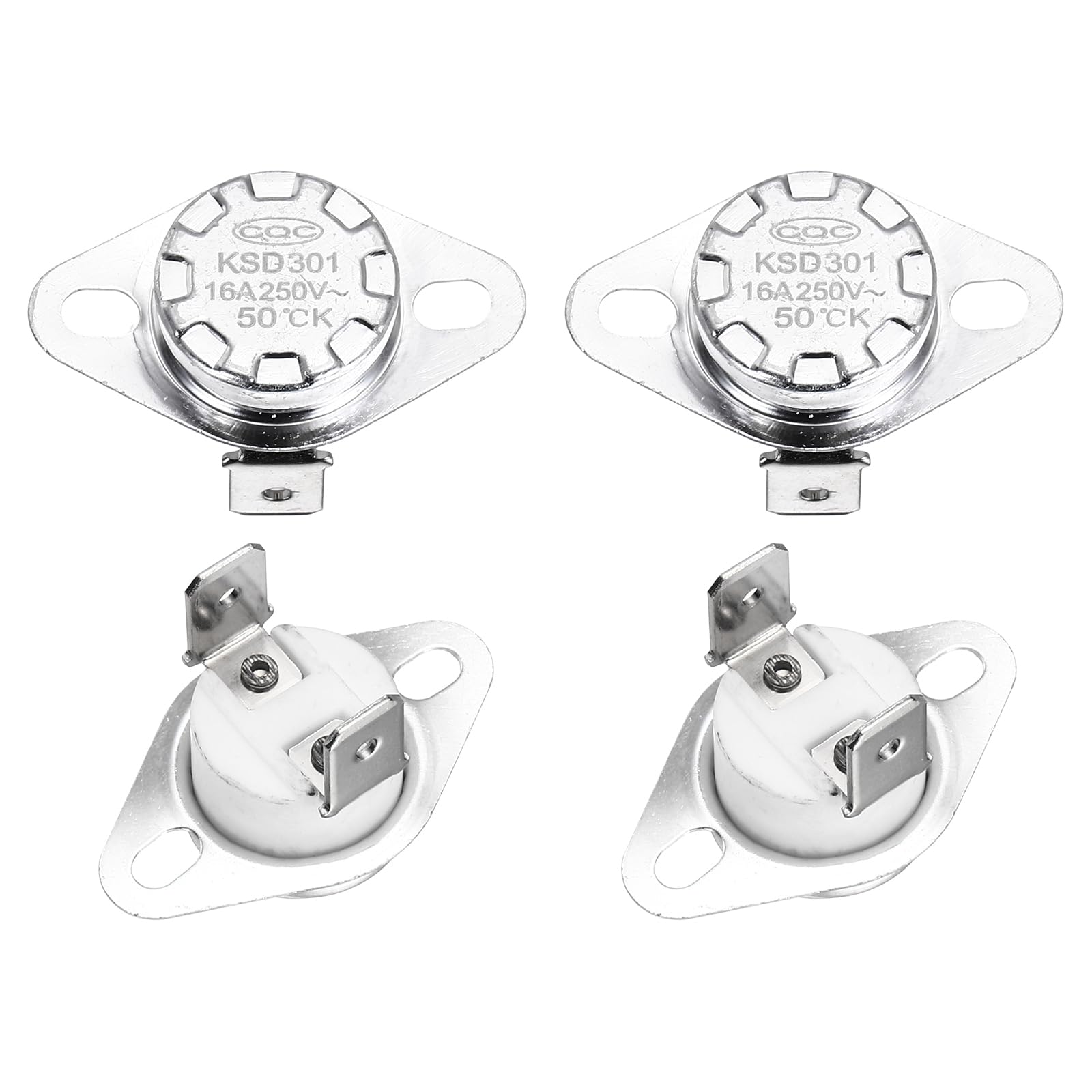 uxcell KSD301 Thermostat 50℃/122°F 16A Normally Open N.O Temperature Switch for Microwaves,Oven,Coffee Maker 4 Pcs,Ceramic Material