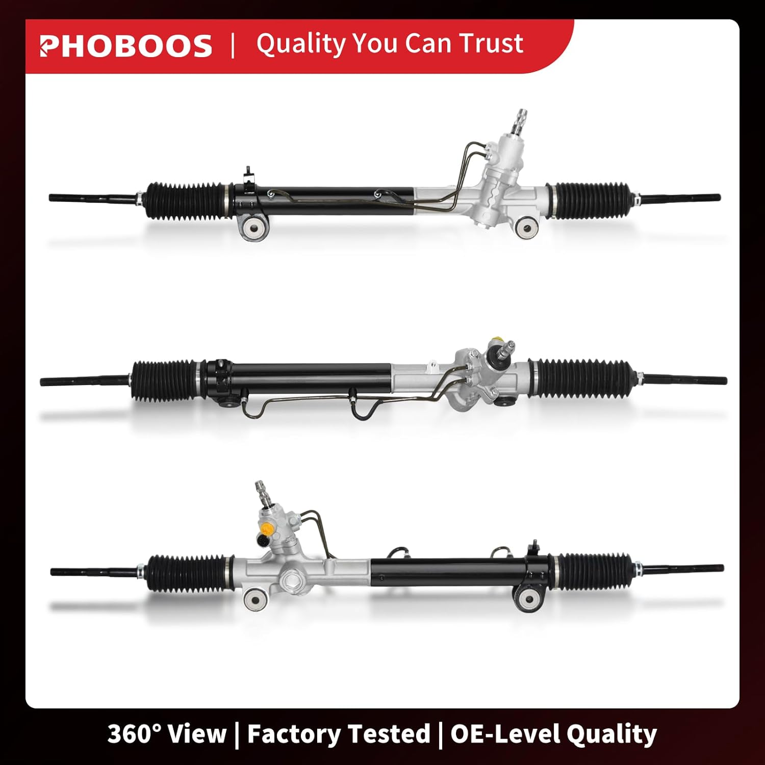 PHOBOOS Hydraulic Power Steering Rack and Pinion Assembly Compatible with Toyota Sienna 2004-2006, Toyota Sienna 2007-2010 3.3L, 3.5L, New Unit, Leak Resistance, Direct Fit, Ref. 26-2619