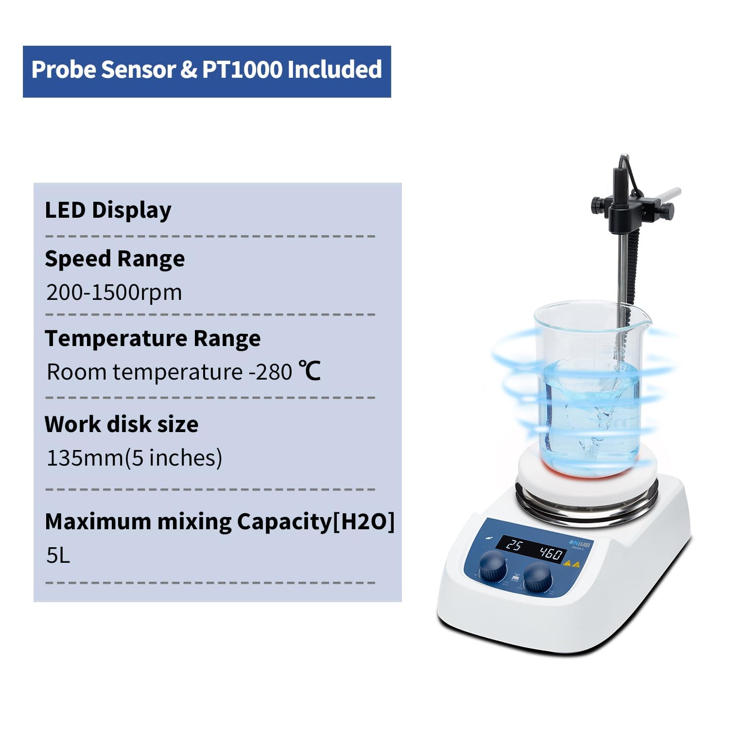 マグネチックスターラー、180W、0-2000 RPM、1000ml SH-2混合容量実験