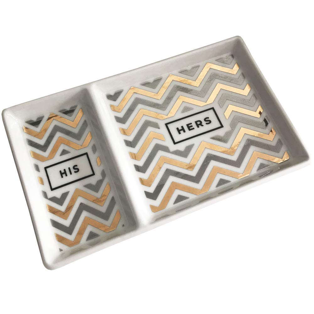 Simple Shine Wedding Ring Holder Mr and Mrs Ring Dish Gifts for The Bride Ring Tray for Jewelry Watches Earrings and More | Engagement Ceramic Organizer Dish His Hers in Gift Box