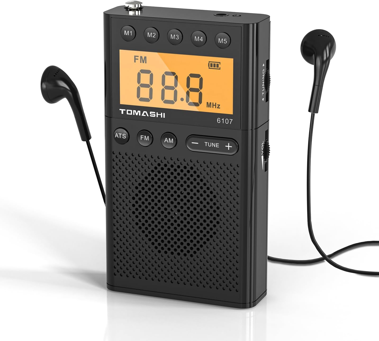 - TOMASHI Portable Radio, Small Radio with Loud Speaker, Headphone Jack, LCD Screen, Battery Powered