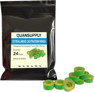 24 Count Extra Large Castration Bands, Bull Calves Sheep Goat Castrating Bands, Cattle Banding Tool for Farm Ranch Large Livestock