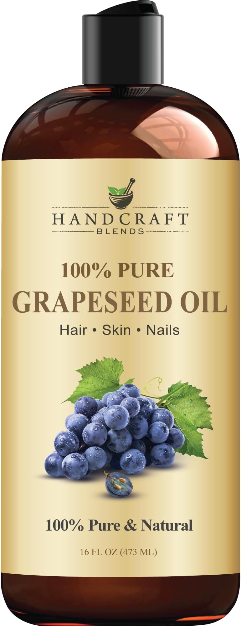 Handcraft Blends 100% Pure Grapeseed Oil - All Natural Premium Therapeutic Grade - Huge 470ml - Carrier Oil for Aromatherapy, Massage, Moisturising Skin & Hair