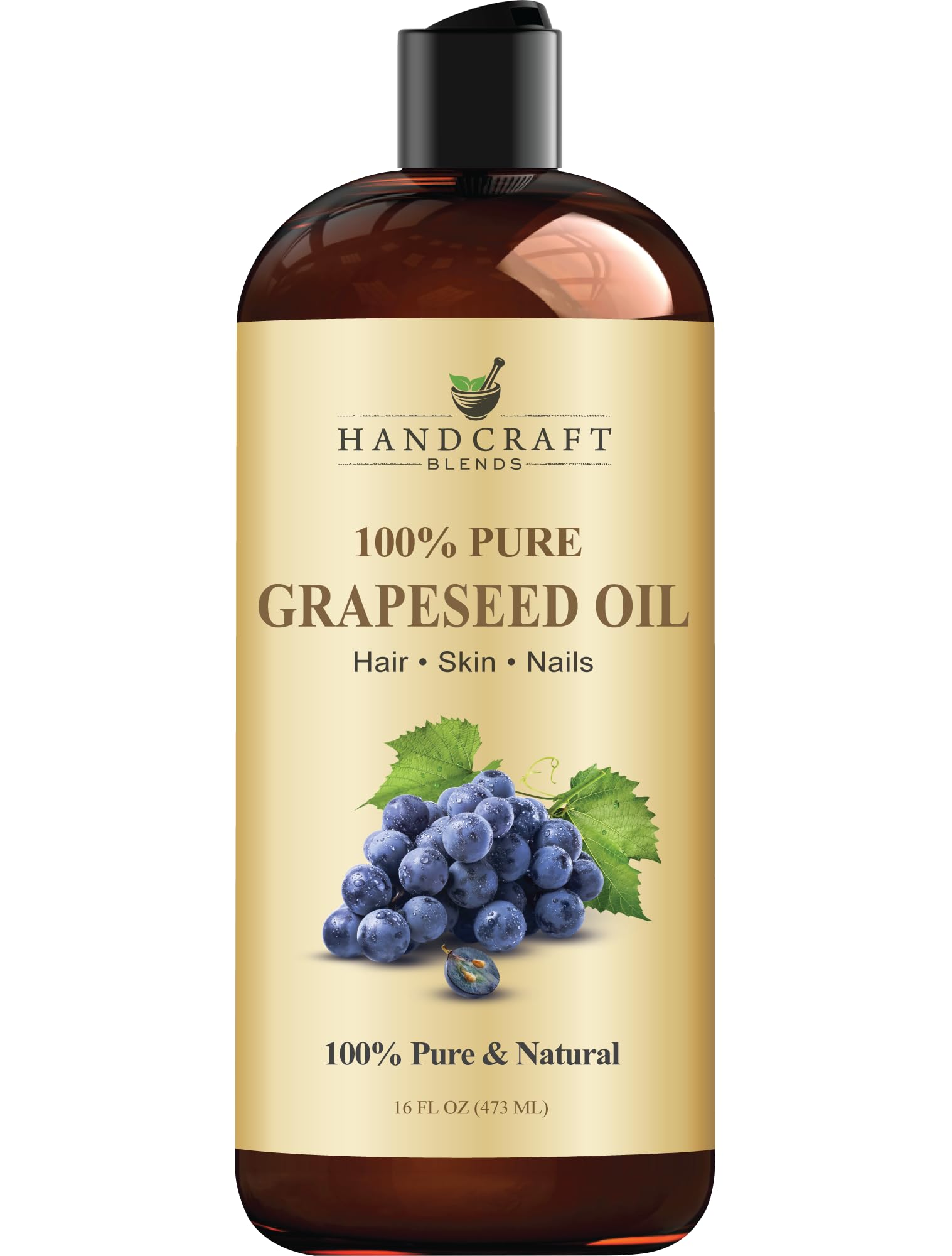 Handcraft Pure Grapeseed Oil - 100% Pure and Natural - Premium Therapeutic Grade Carrier Oil for Aromatherapy, Massage, Moisturizing Skin and Hair Huge - 16 oz - Packaging May Vary