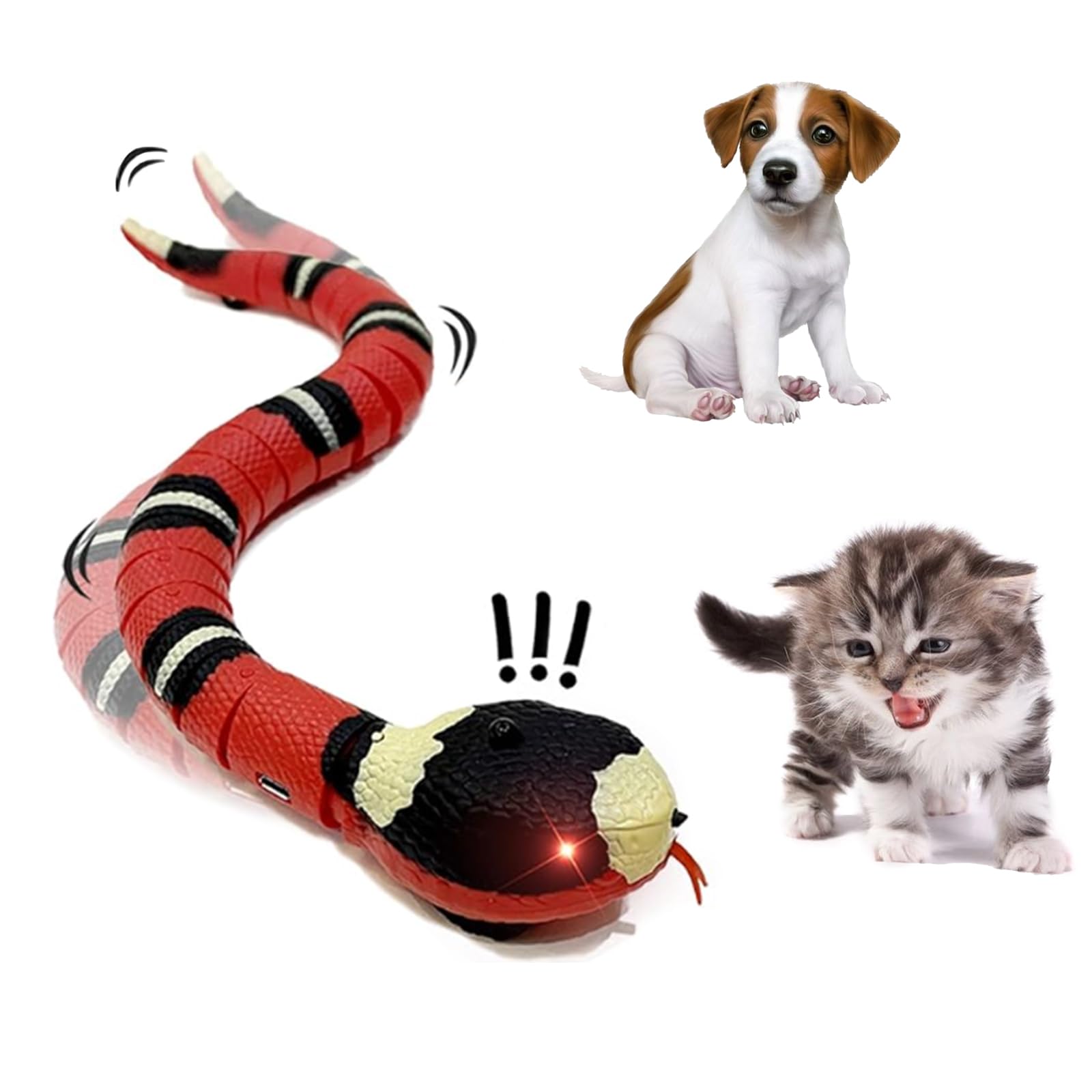 Swsdee Serpiente de Juguete para Gatos, Juguete de Serpiente de Inducción Inteligente, Juguete de Jardín de Goma en Forma de Serpiente,Serpiente de Juguete Recargable USB,para Mascotas,Bromas