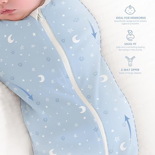 Miniatura 5 de Manta para bebé de 0 a 2 meses, saco de dormir de algodón con cremallera y brazos, mantas para bebés recién nacidos y niños (elefante, luna de