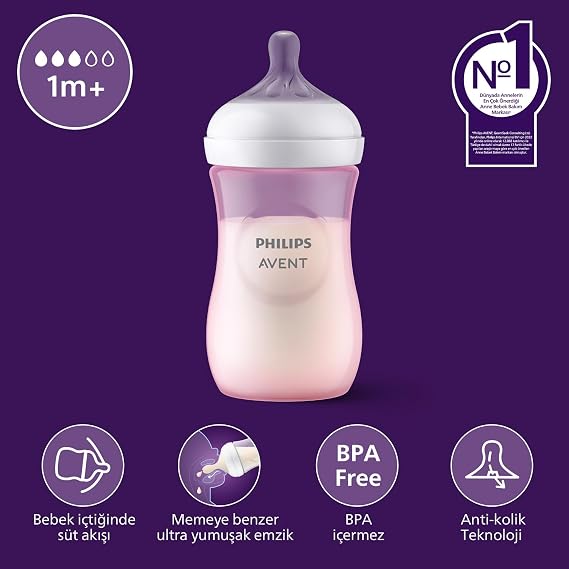 Philips Avent Natural Reactive Bottle, 260 ml, 1 Month+, Non-Leaking Pacifier, Colic and Gas Preventive, BPA Free, Blue, SCY903/21
